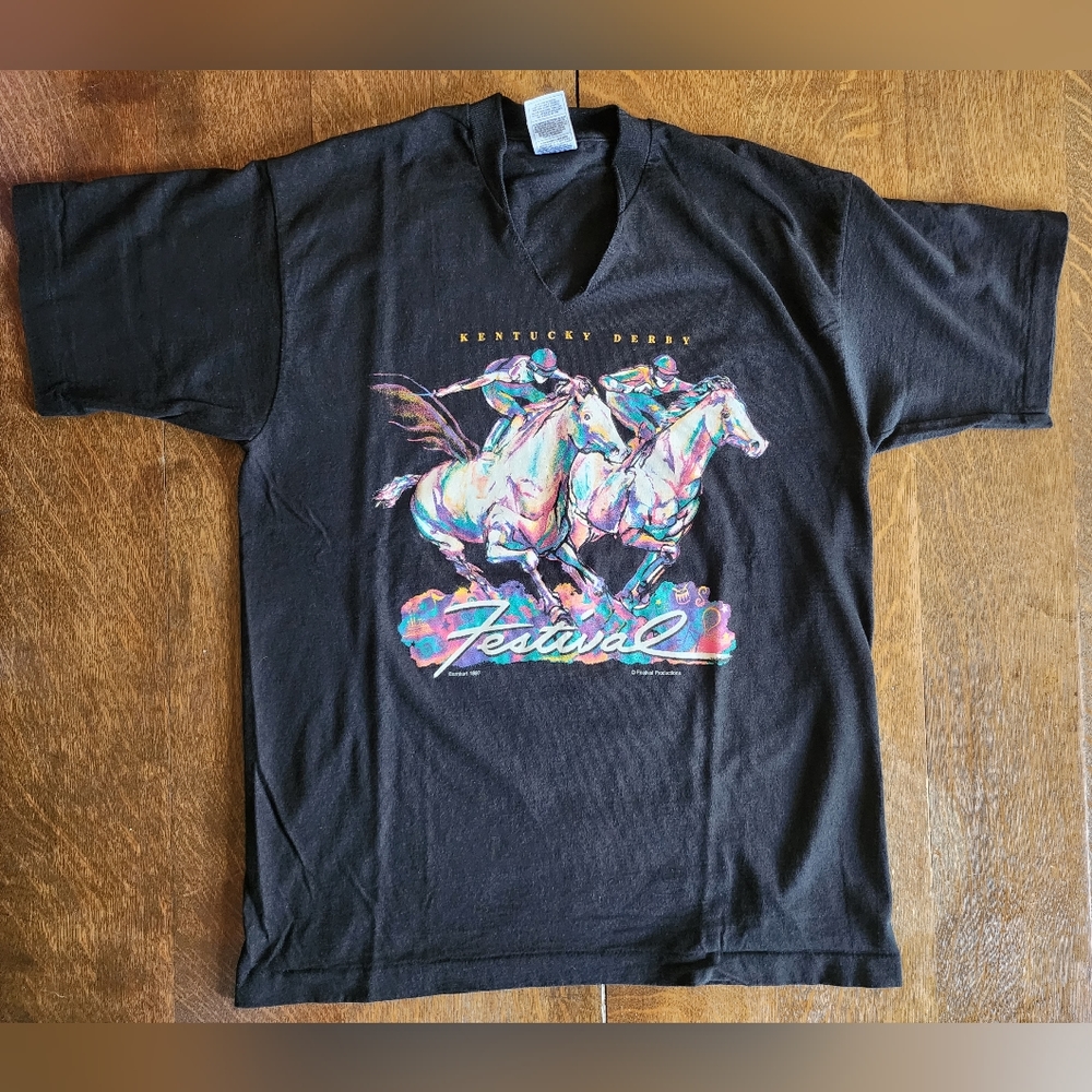 Vintage 1997 Kentucky Derby Tee Shirt Black Large Fruit of the Loom Cotton